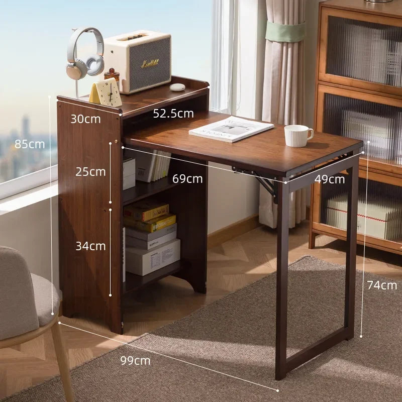 Foldable Bamboo Desk with Built-In Storage Shelf – No-Assembly Space-Saving Study & Computer Desk for Bedroom & Small Spaces