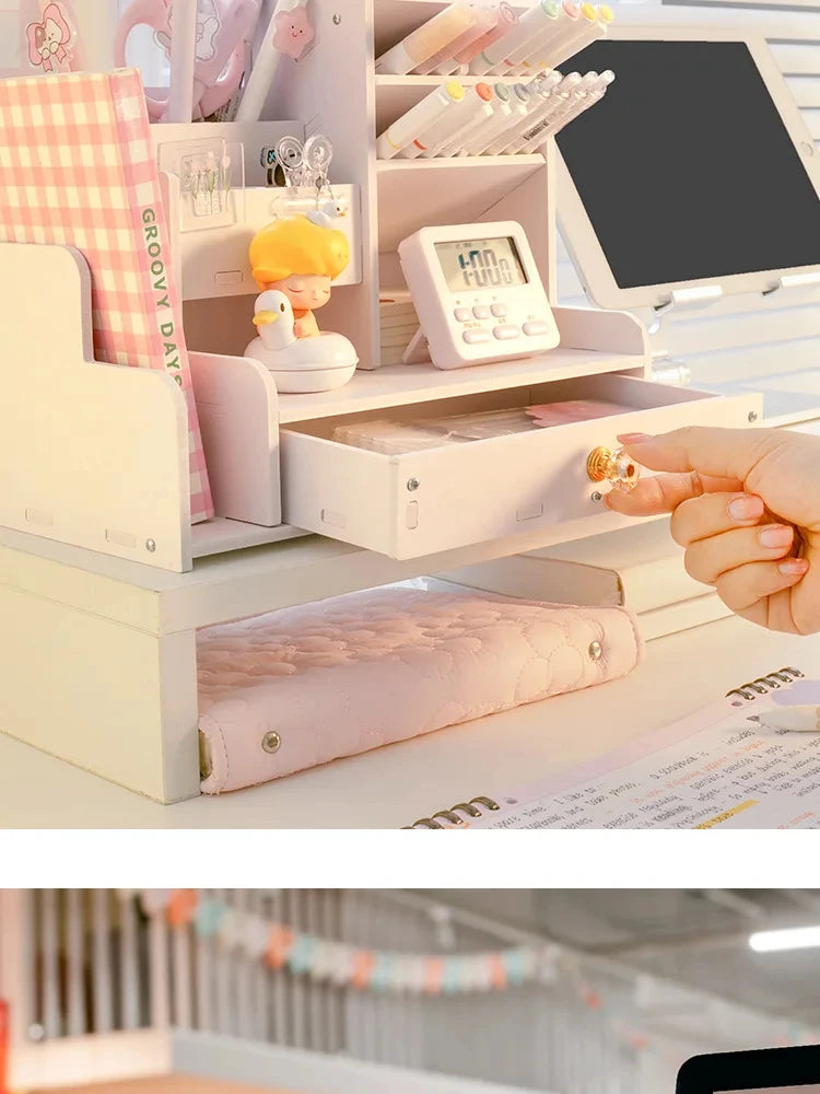 Wooden Pen & Stationery Desk Organizer — Multi-Compartment Desktop Storage for Home & Office