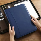 Executive A4 Leather Portfolio Folder – Zippered PU Leather Padfolio | With or Without Calculator | Black, Bronze, Blue & Brown