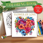 Adult level Spiral Coloring Book - 30 Sheets Floral Designs with Light Shading | 8.3x8.3" | Birthday & Holiday Gift