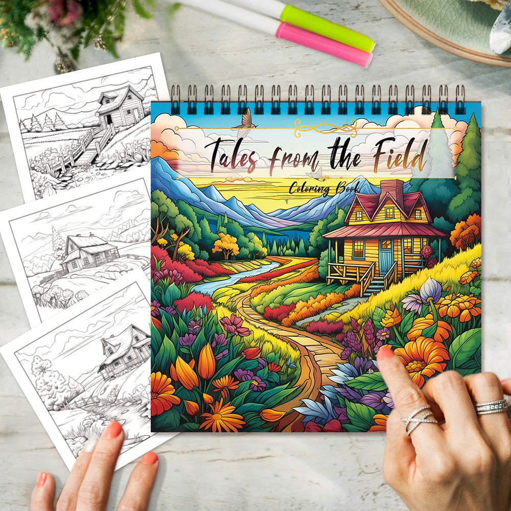 Cartoon Landscape Coloring Books Set of 3 – Vintage Streets, Tales from the Field & Sea View Room | Spiral-Bound, 30 Pages Each