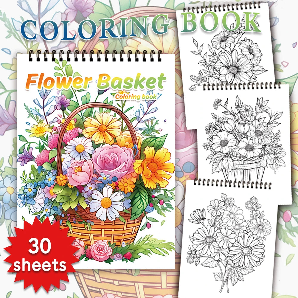 Adult Spiral Coloring Book - 30 Sheets Nature & Floral Themes | 11.2x8.3" Landscape Format | Birthday & Holiday Gift