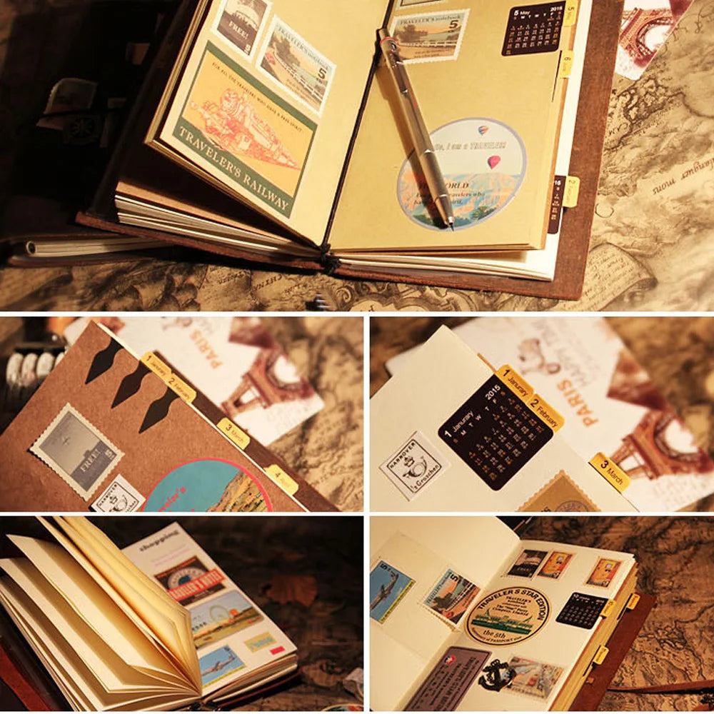 Genuine Leather Refillable Travel Journal - Handmade Retro Notebook with 192 Pages