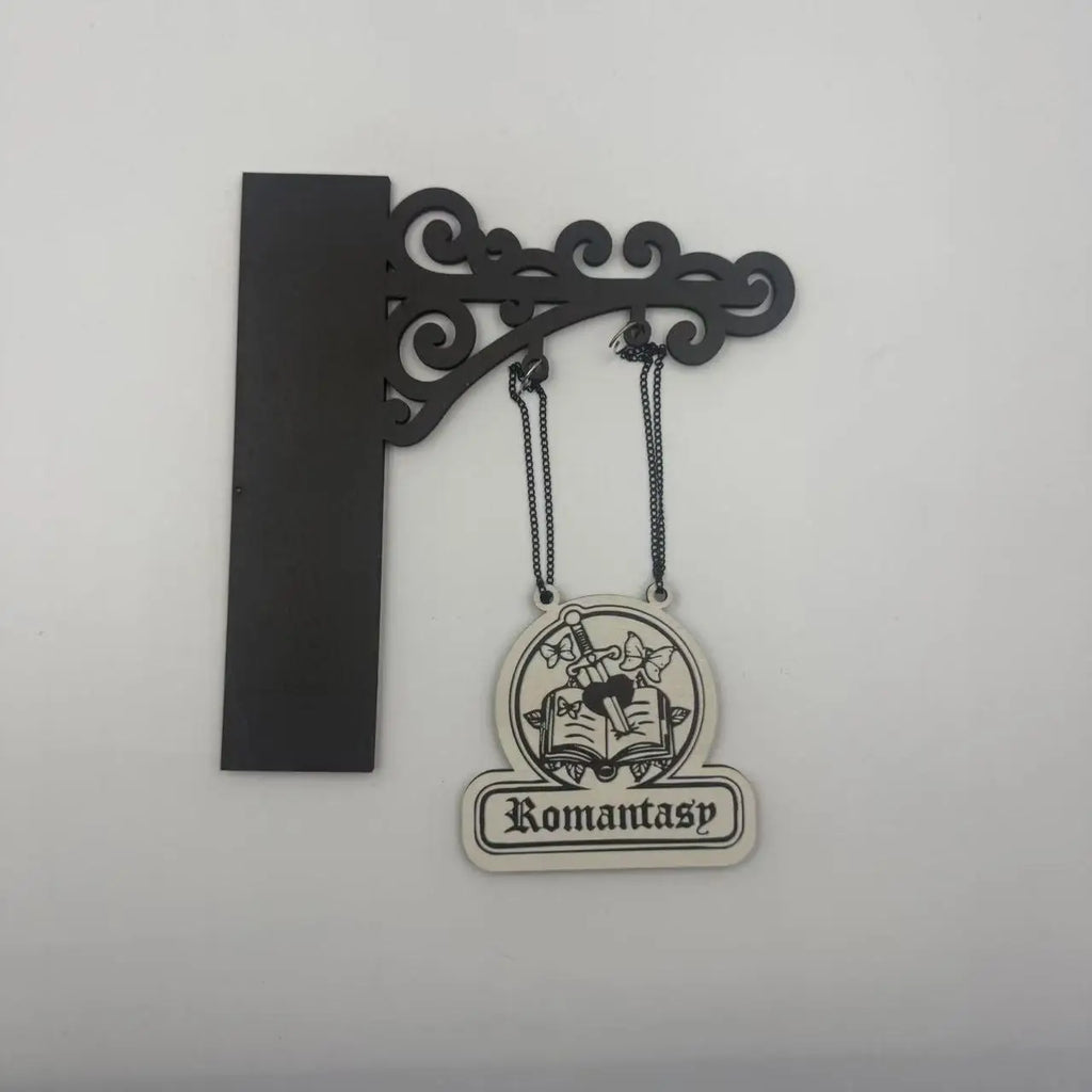 Literary Bookshelf Sign – Hangable Wooden Genre Plaque for Book Lovers | Dark Romance, Poetry & More