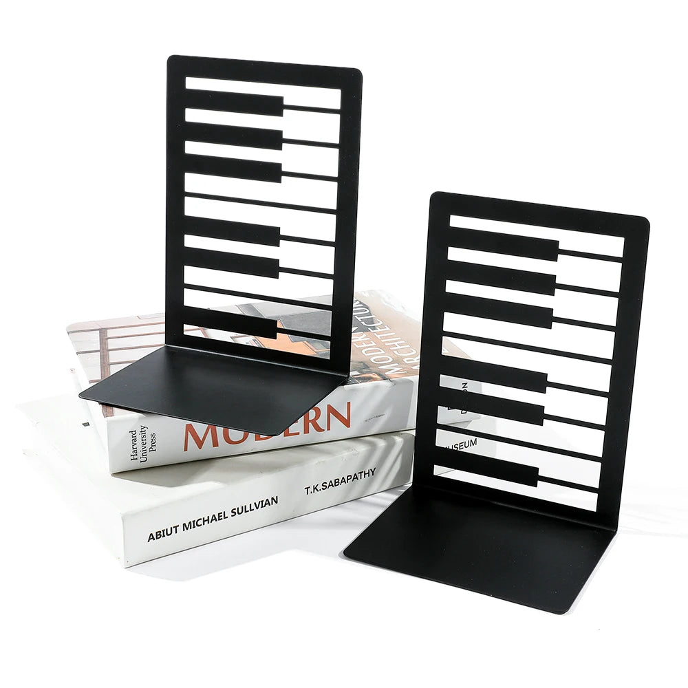 Music-Themed Metal Bookends — Heavy Duty Decorative Book Stoppers for Shelf & Desk