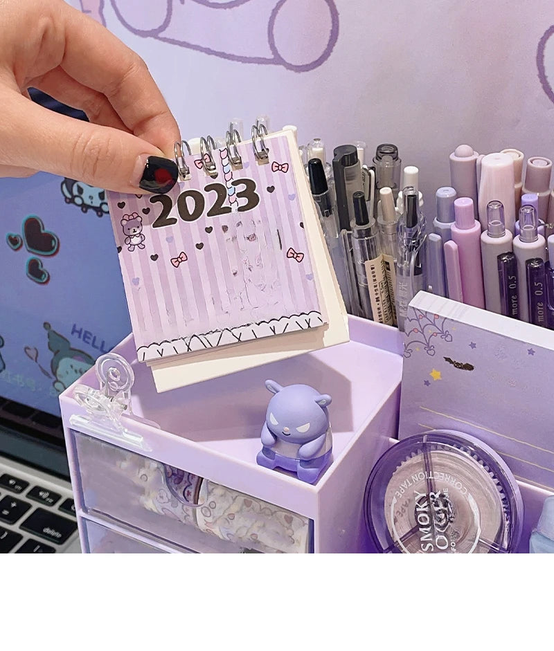 Kawaii Nine-Grid Drawer Desktop Organizer in Sky Blue | Pen Holder & Stationery Storage Box | Includes Stickers