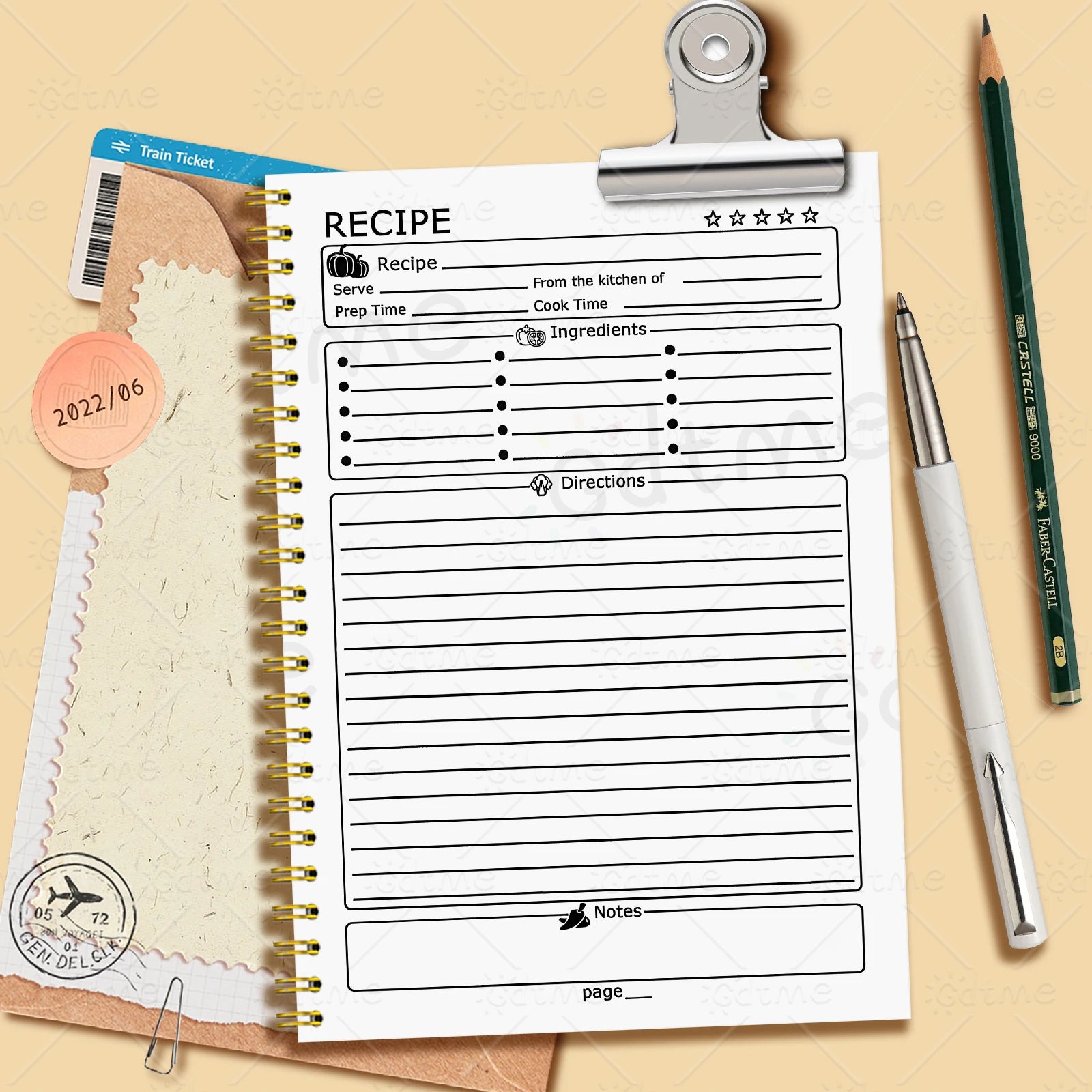 Recipe Notebook - Cute Kitchen Planner & Food Journal with Pastel Patterns (2 Designs)