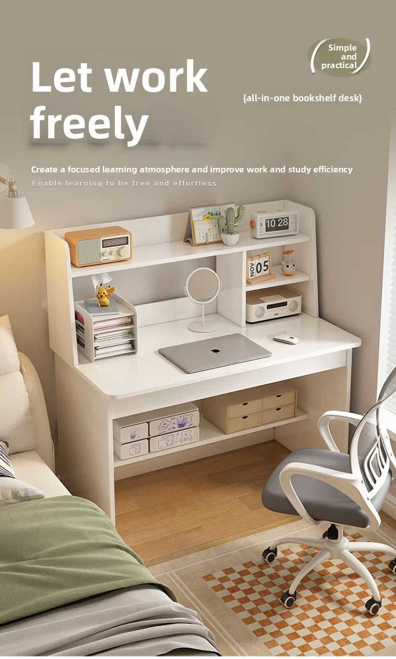 Kids & Teen Study Desk with Built-In Bookshelf – Integrated Storage Unit for Bedroom | 60cm & 80cm, Simple or Cabinet Version