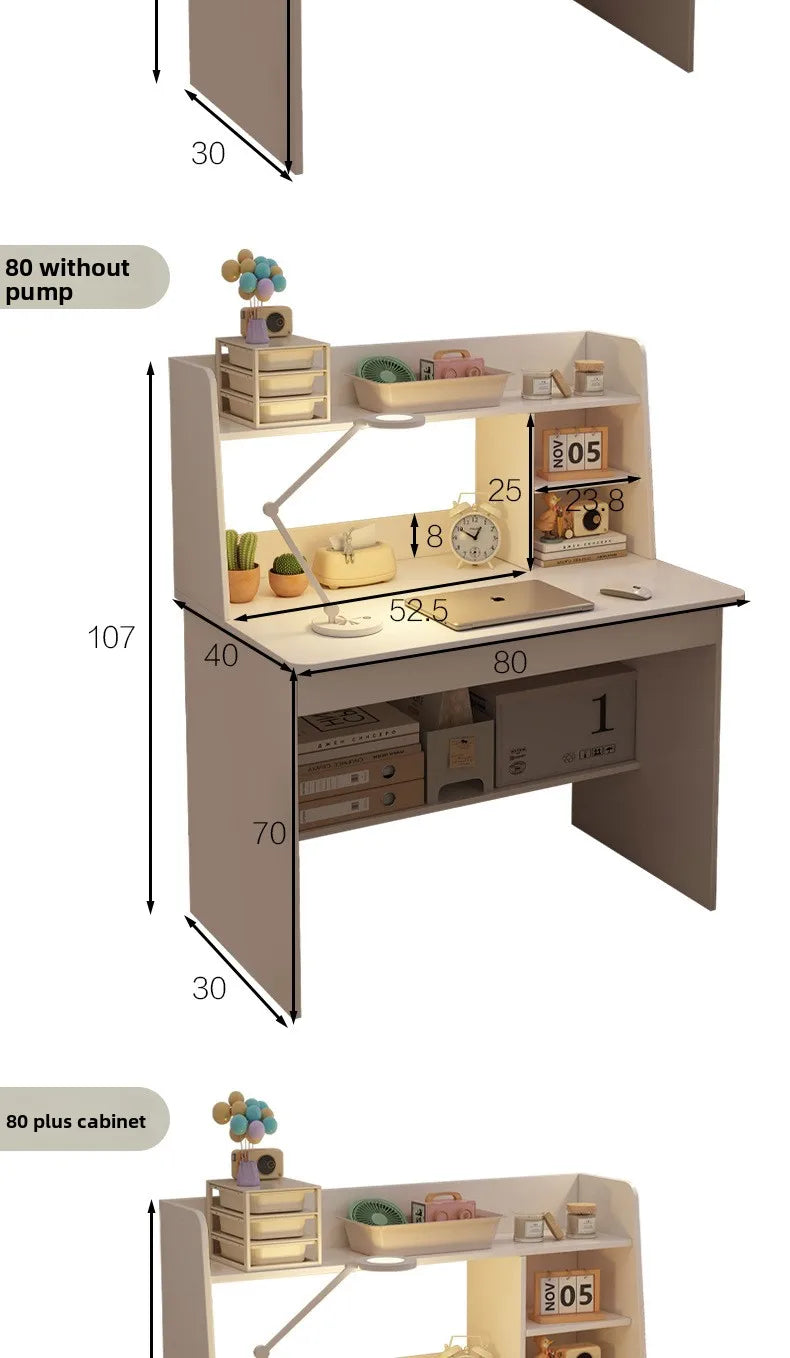 Kids & Teen Study Desk with Built-In Bookshelf – Integrated Storage Unit for Bedroom | 60cm & 80cm, Simple or Cabinet Version