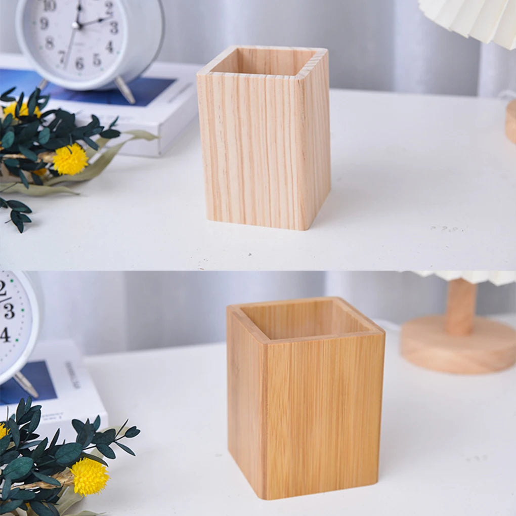Handcrafted Wooden Pen Holder - Premium Desk Organizer in Walnut, Bamboo, Pine & Beech