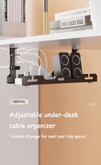 Under-Desk Cable Management Rack — Telescopic Metal Storage Tray, No Drilling Required