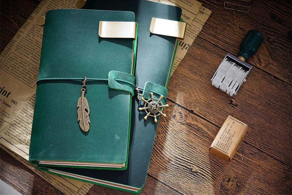 Genuine Leather Refillable Travel Journal - Handmade Retro Notebook with 192 Pages