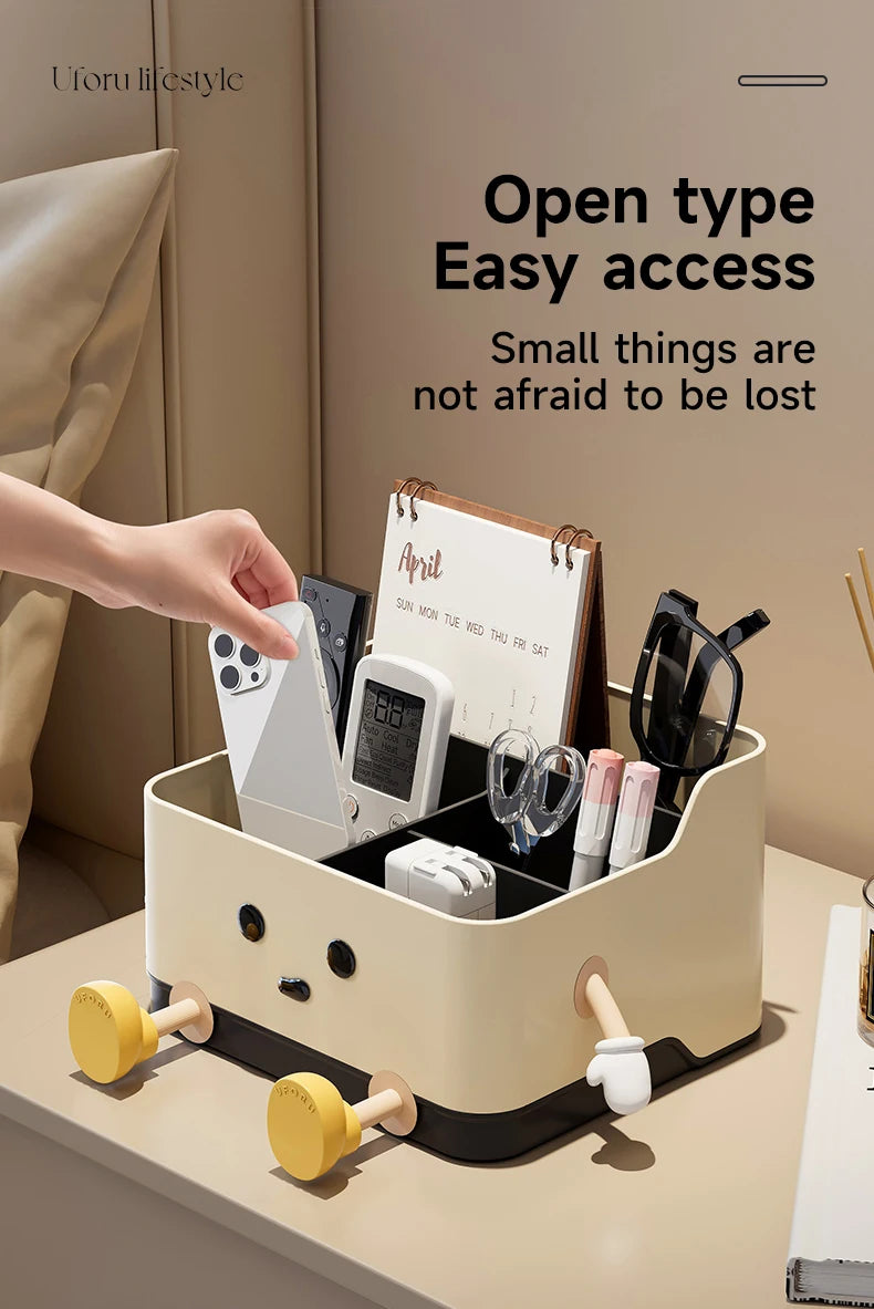 Desktop Organizer Box - 4-Compartment Multi-Use Storage | Standing or Sitting Design | Office, Dorm & Home