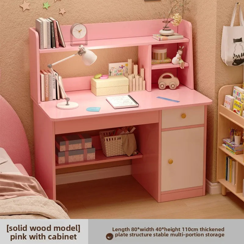 Kids & Teen Study Desk with Built-In Bookshelf – Integrated Storage Unit for Bedroom | 60cm & 80cm, Simple or Cabinet Version