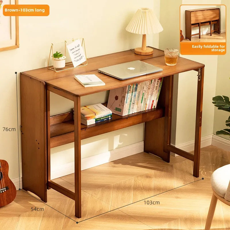 Foldable Bamboo Desk with Built-In Storage Shelf – No-Assembly Space-Saving Study & Computer Desk for Bedroom & Small Spaces