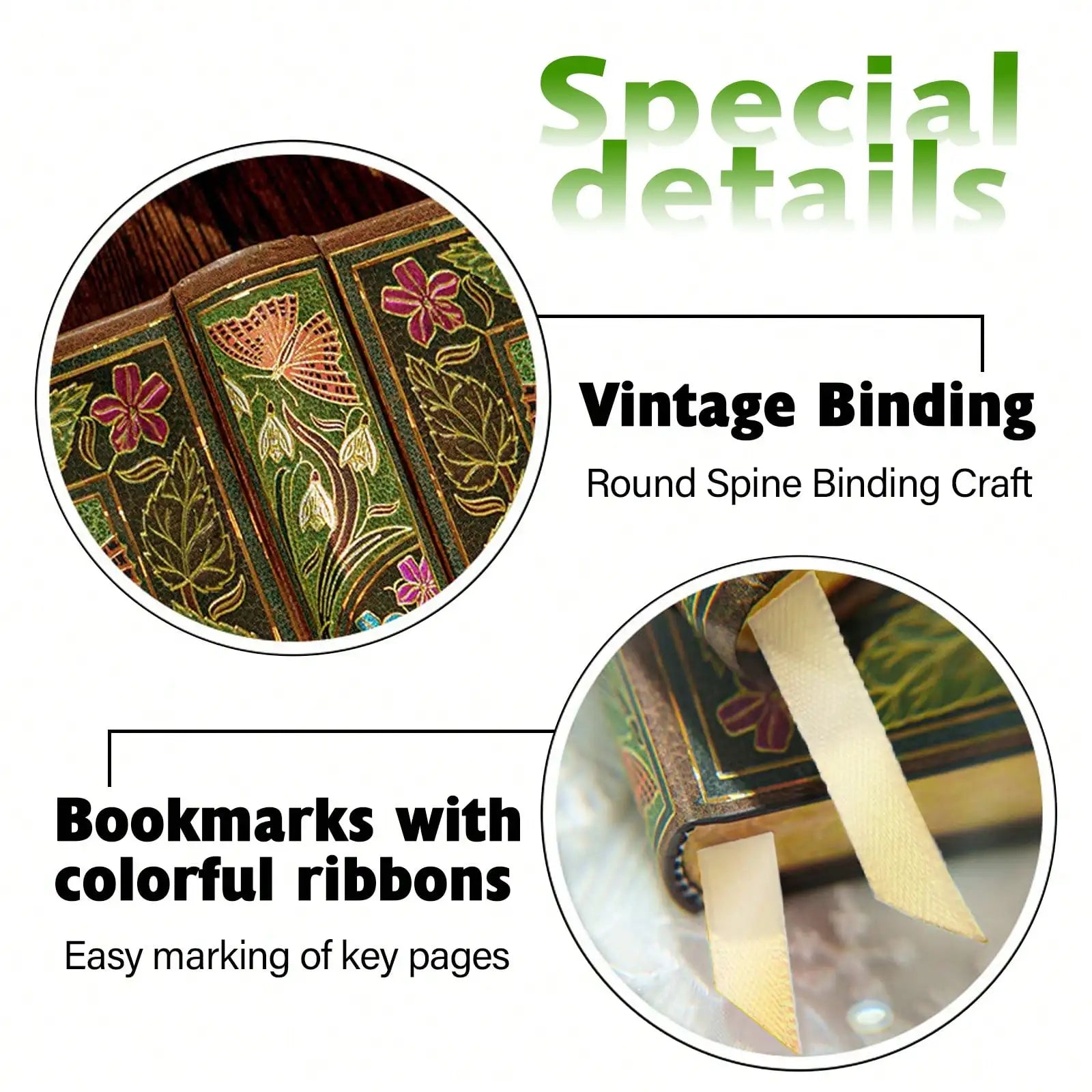 Vintage Floral Gold Foil Journal - 256 Pages Luxury Hardcover Diary with Butterfly Pages