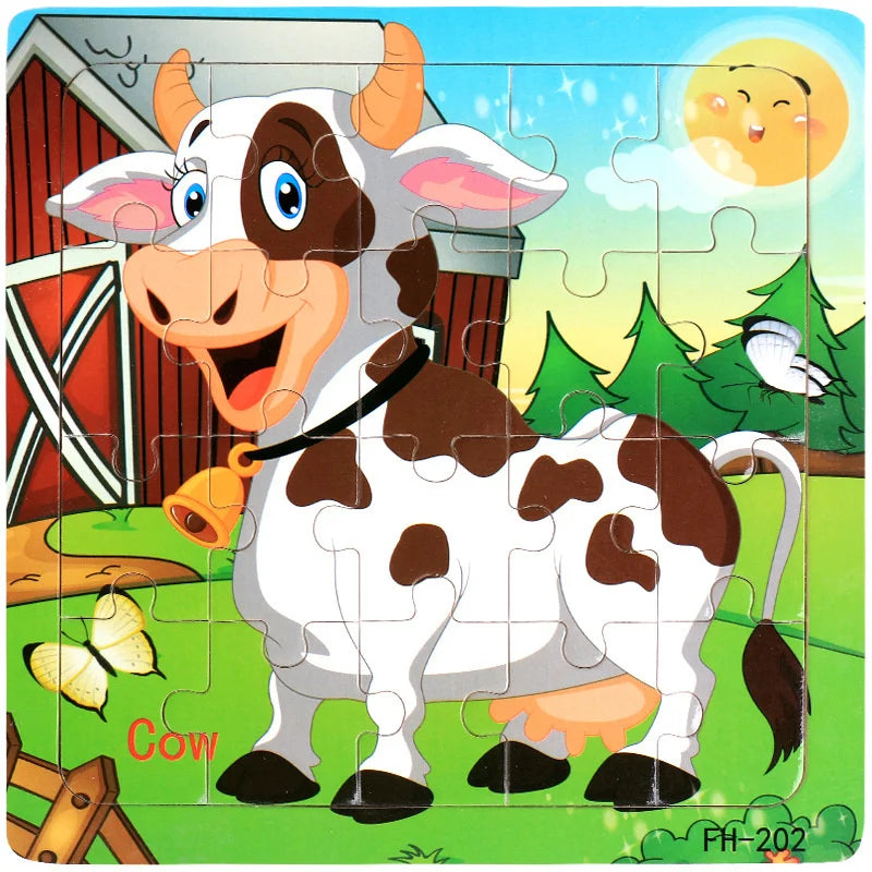 Wooden 3D Cartoon Puzzle — Montessori Educational Toy for Toddlers & Kids Ages 3–6