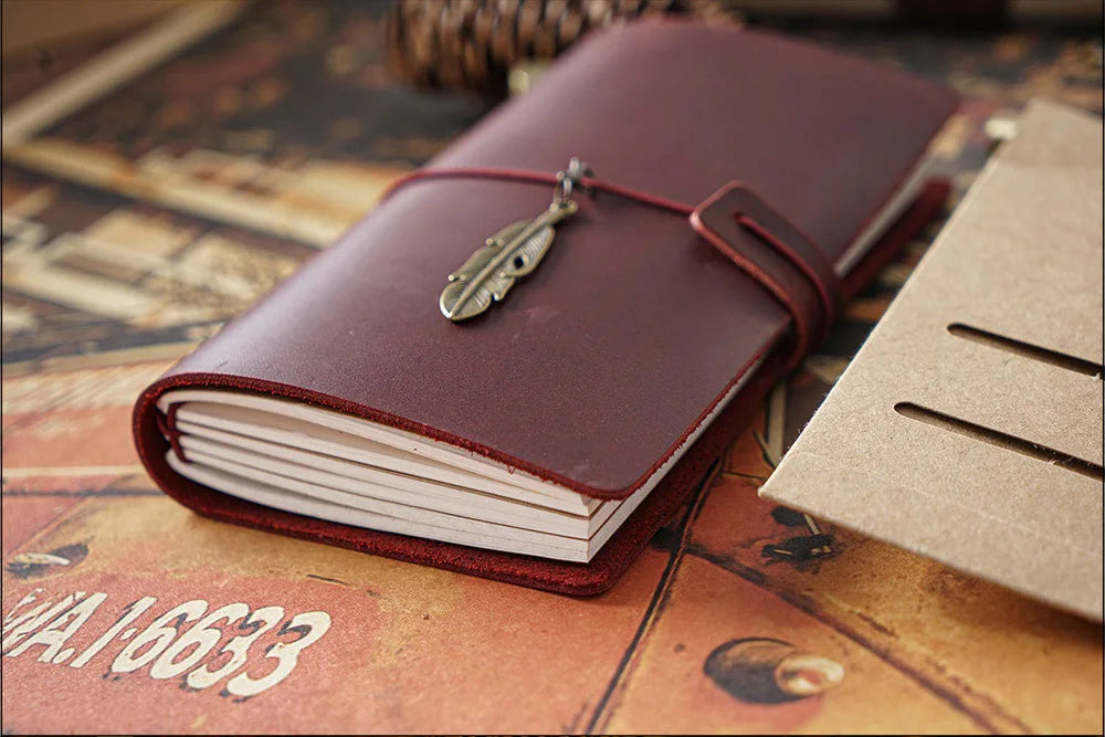Genuine Leather Refillable Travel Journal - Handmade Retro Notebook with 192 Pages