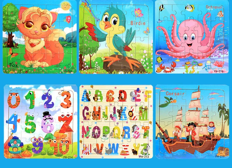 Wooden 3D Cartoon Puzzle — Montessori Educational Toy for Toddlers & Kids Ages 3–6