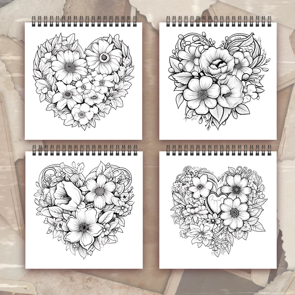 Adult level Spiral Coloring Book - 30 Sheets Floral Designs with Light Shading | 8.3x8.3" | Birthday & Holiday Gift
