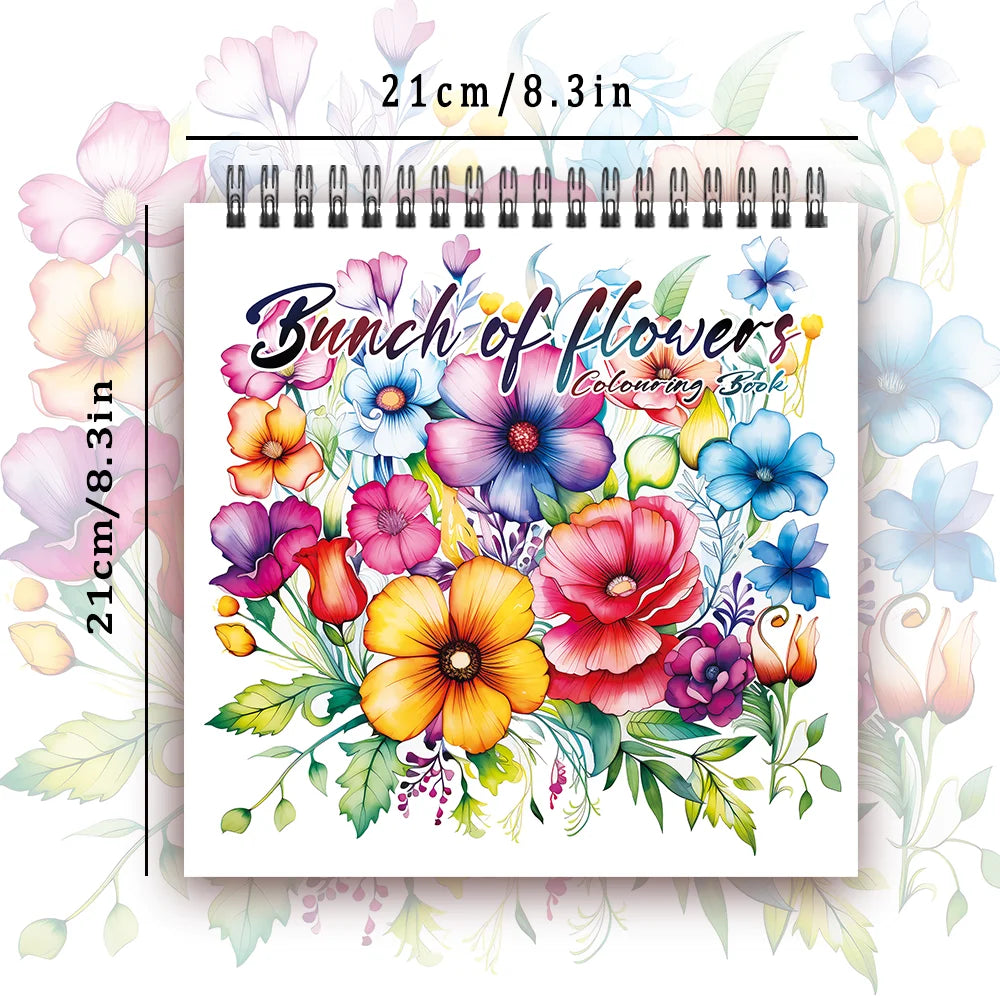 Adult level Spiral Coloring Book - 30 Sheets Floral Designs with Light Shading | 8.3x8.3" | Birthday & Holiday Gift