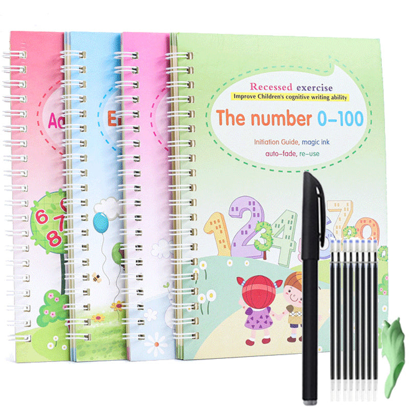 Magic Reusable Writing Practice Books | 4-Book Set with Auto-Disappearing Ink Pen