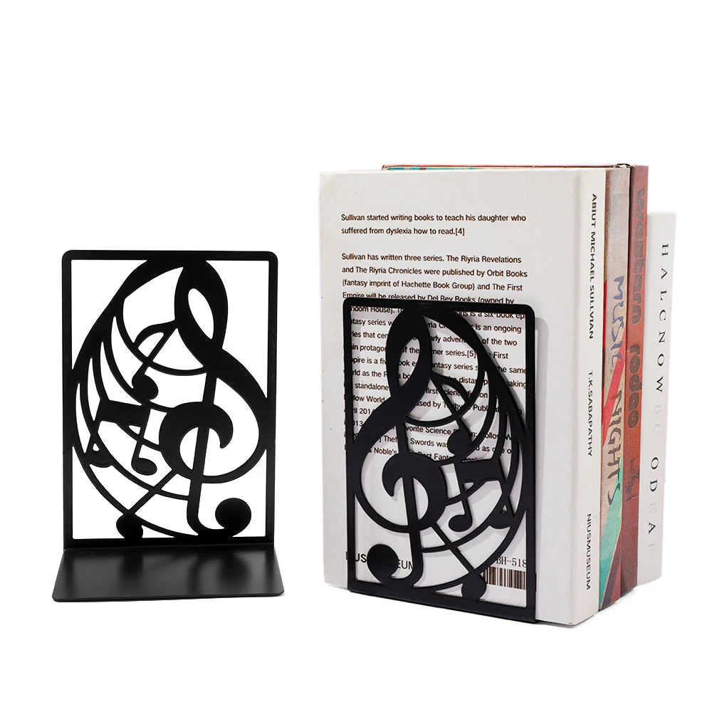 Music-Themed Metal Bookends — Heavy Duty Decorative Book Stoppers for Shelf & Desk