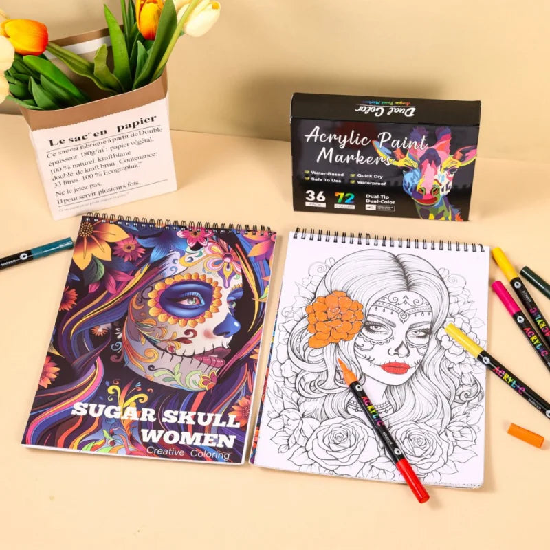 Candy & Bone Art Coloring Book — 24 Pages of Quirky Pop-Art Illustrations, Thickened Paper