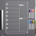 Magnetic Acrylic Fridge Weekly Calendar – Frameless Transparent Dry-Erase Planner | 7-Day Meal & Grocery Board | 8 Markers Included