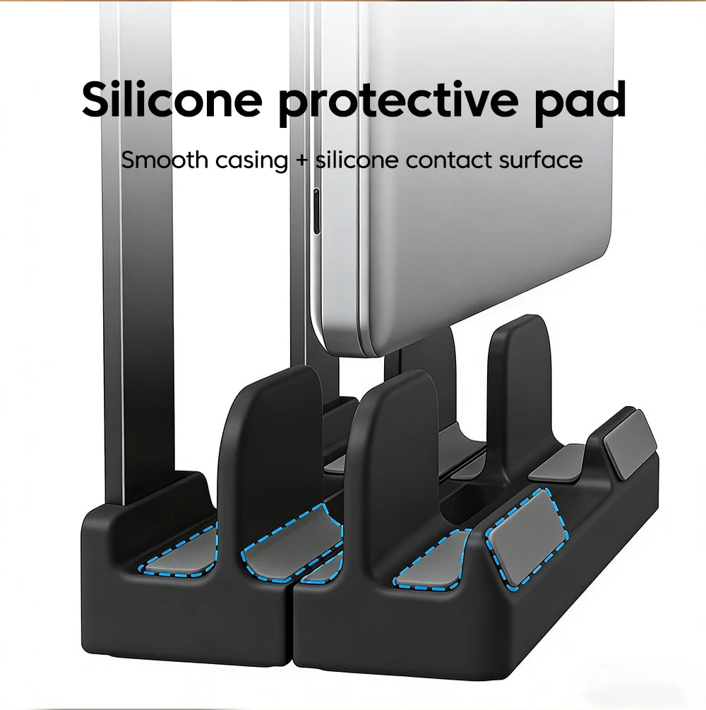 2-in-1 Foldable Laptop Stand & Vertical Storage Rack – Adjustable, Foldable | MacBook, iPad, Tablet & Phone