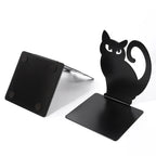 Black Cat Bookends — Heavy Iron Book Stand for Shelf & Desk