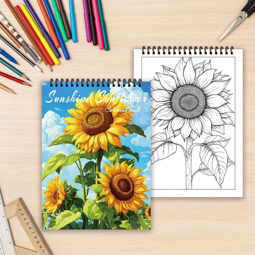 Adult Spiral Coloring Book - 30 Sheets Nature & Floral Themes | 11.2x8.3" Landscape Format | Birthday & Holiday Gift