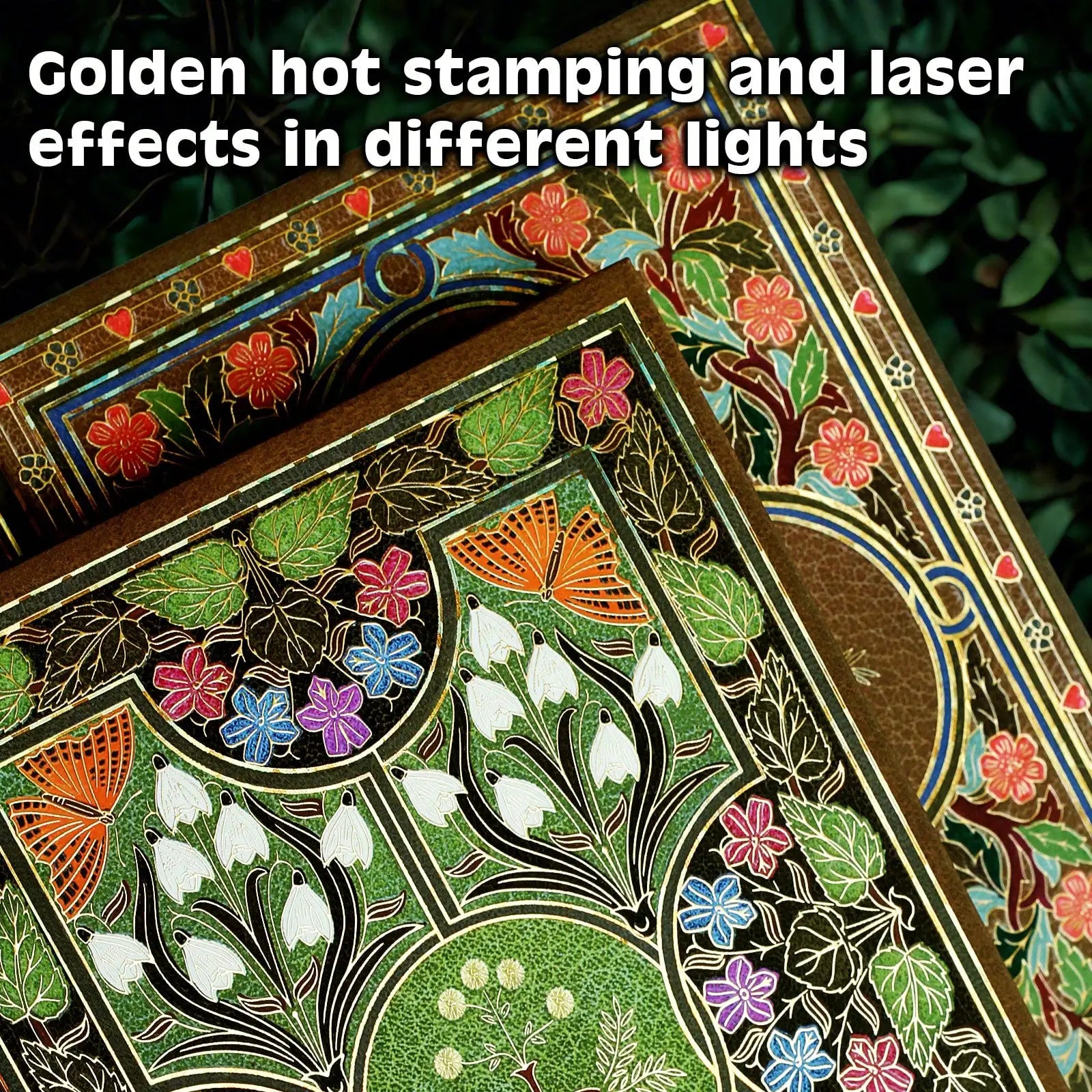 Vintage Floral Gold Foil Journal - 256 Pages Luxury Hardcover Diary with Butterfly Pages