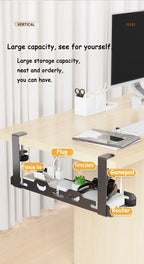 Under-Desk Cable Management Rack — Telescopic Metal Storage Tray, No Drilling Required
