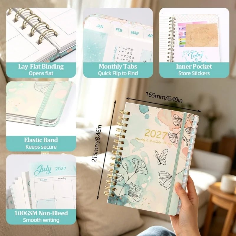 2027 Weekly & Monthly Planner – A5 Spiral Agenda | 100gsm, Monthly Tabs, Inner Pocket | 17 Illustrated Cover Designs