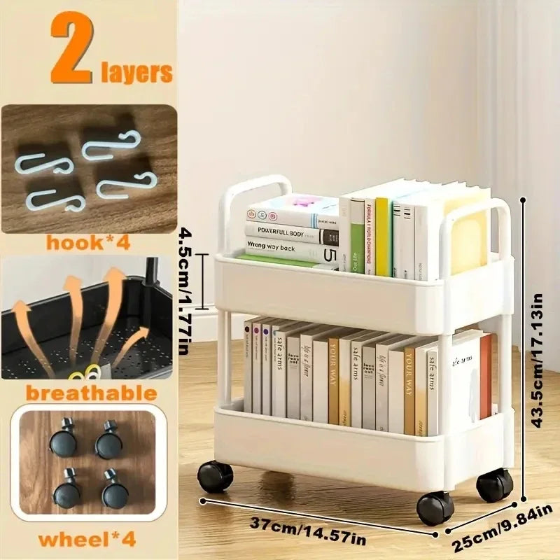 2-Layer Rolling Stationery Organizer — Detachable Handcart Desk Organizer for Office & School