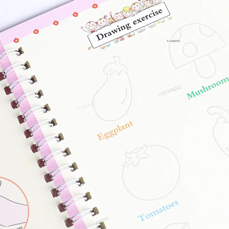 Magic Reusable Writing Practice Books | 4-Book Set with Auto-Disappearing Ink Pen
