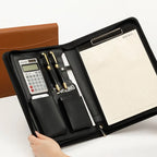 Executive A4 Leather Portfolio Folder – Zippered PU Leather Padfolio | With or Without Calculator | Black, Bronze, Blue & Brown