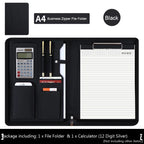 Executive A4 Leather Portfolio Folder – Zippered PU Leather Padfolio | With or Without Calculator | Black, Bronze, Blue & Brown