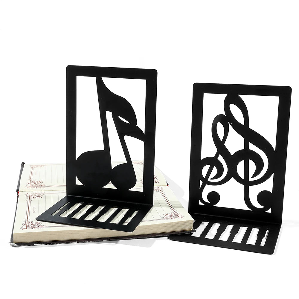 Music-Themed Metal Bookends — Heavy Duty Decorative Book Stoppers for Shelf & Desk