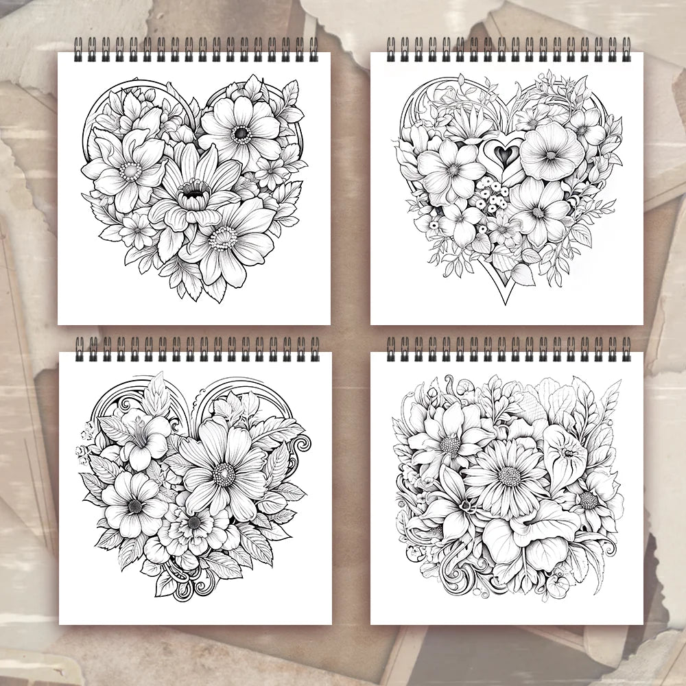 Adult level Spiral Coloring Book - 30 Sheets Floral Designs with Light Shading | 8.3x8.3" | Birthday & Holiday Gift