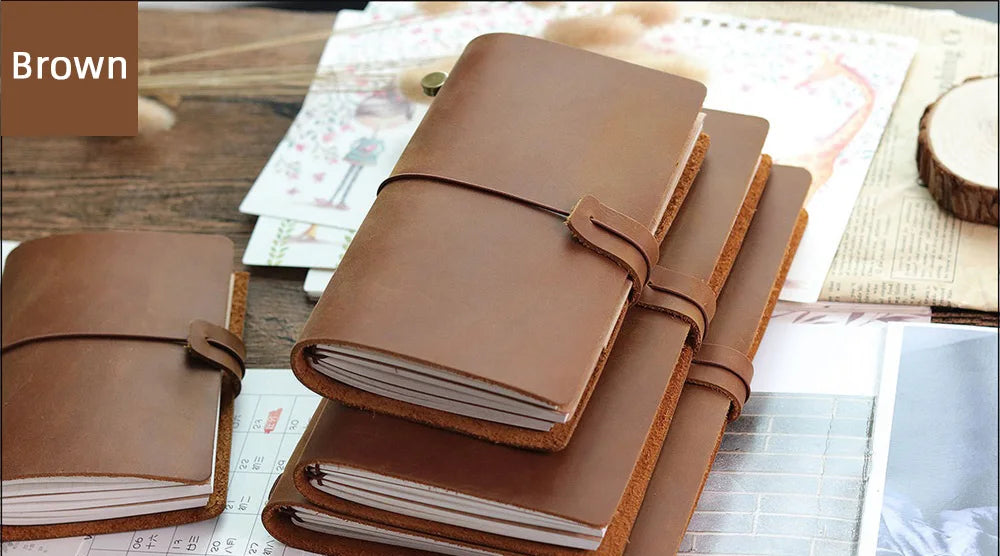 Genuine Leather Refillable Travel Journal - Handmade Retro Notebook with 192 Pages