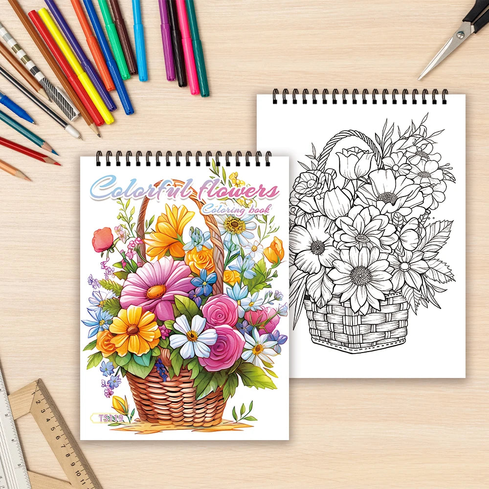 Adult Spiral Coloring Book - 30 Sheets Nature & Floral Themes | 11.2x8.3" Landscape Format | Birthday & Holiday Gift