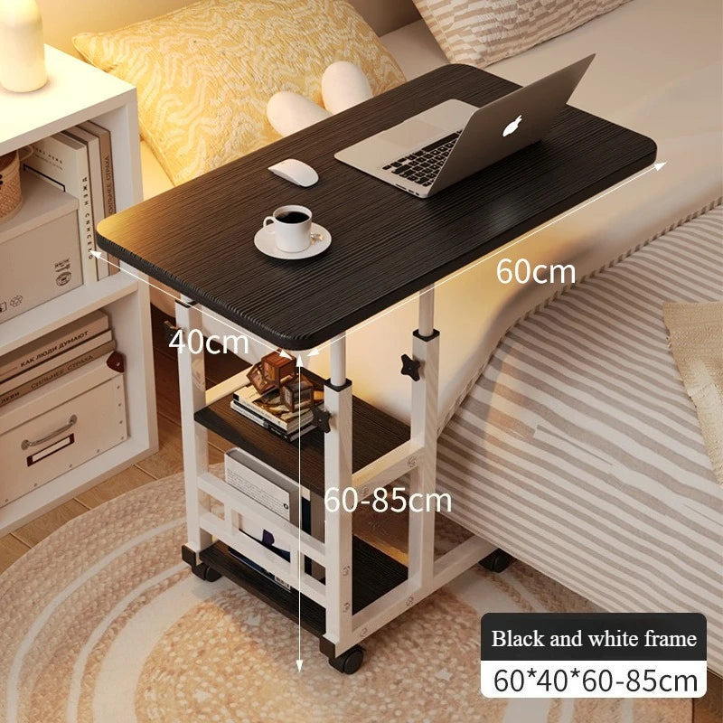 Rolling Height-Adjustable Desk with Storage Shelves – Overbed, Bedside & Study Table for Bedroom, Dorm & Home Office