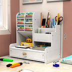 Wooden Pen & Stationery Desk Organizer — Multi-Compartment Desktop Storage for Home & Office