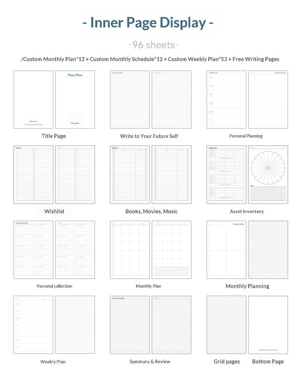 Planwith Undated Self-Fill Annual Planner – A5 / Mini / Week Style | PU Leather Cover, 96 Sheets | Start Anytime