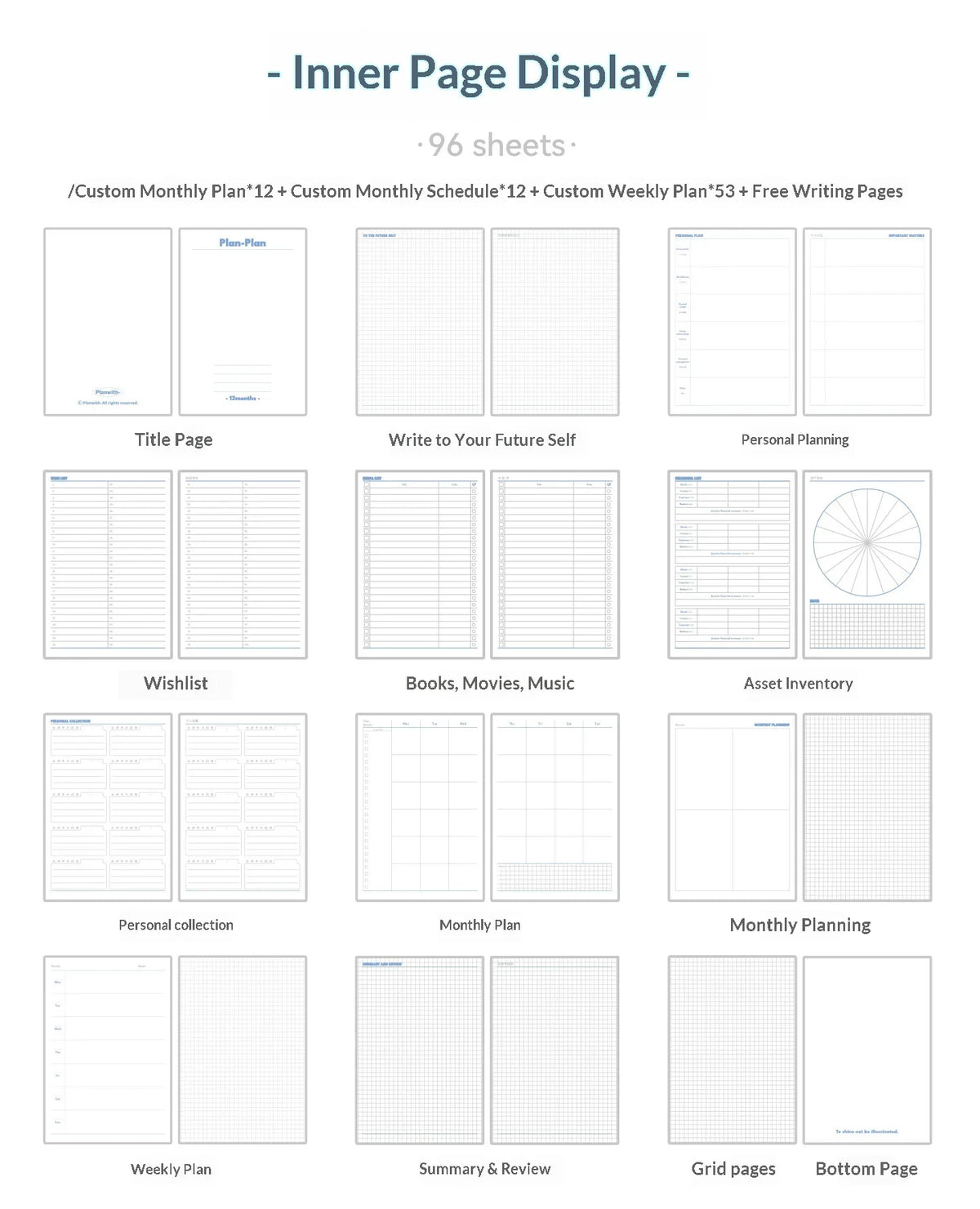 Planwith Undated Self-Fill Annual Planner – A5 / Mini / Week Style | PU Leather Cover, 96 Sheets | Start Anytime
