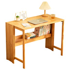 Foldable Bamboo Desk with Built-In Storage Shelf – No-Assembly Space-Saving Study & Computer Desk for Bedroom & Small Spaces