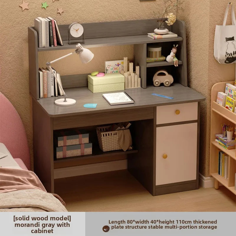 Kids & Teen Study Desk with Built-In Bookshelf – Integrated Storage Unit for Bedroom | 60cm & 80cm, Simple or Cabinet Version