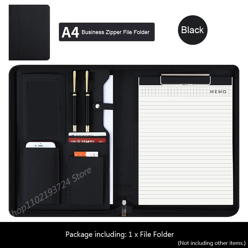 Executive A4 Leather Portfolio Folder – Zippered PU Leather Padfolio | With or Without Calculator | Black, Bronze, Blue & Brown